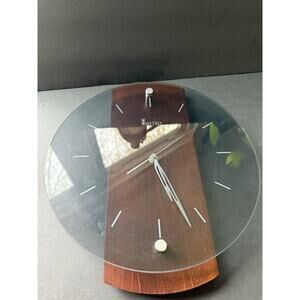 Metro MCM Wall Clock Wood Glass Battery Modern Minimalist Brown